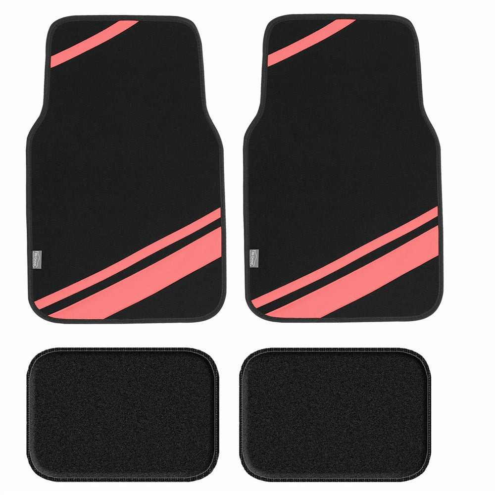 Non-Slip Carpet Floor Mats with Faux Leather Stripes - Full Set Pink