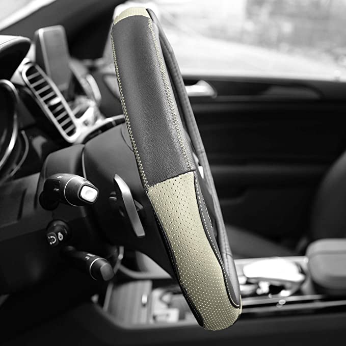 Sleek & Sporty Genuine Leather Steering Wheel Cover Beige