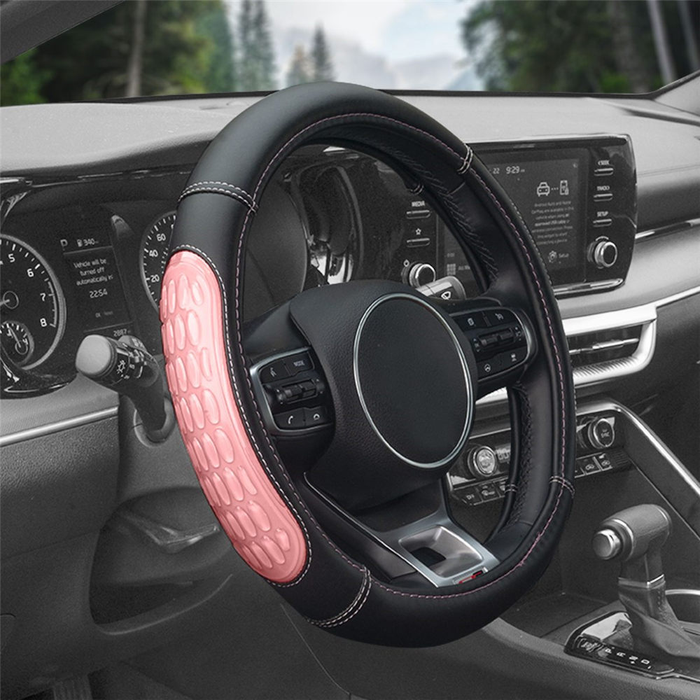 Ultra Grip Silicone & Faux Leather Steering Wheel Cover Pink