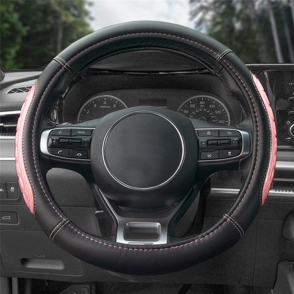 Ultra Grip Silicone & Faux Leather Steering Wheel Cover Pink