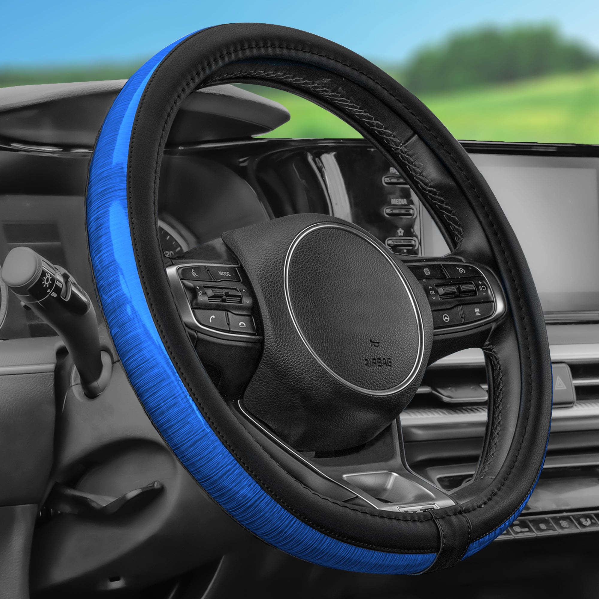 Galaxy13 Metallic Striped Steering Wheel Cover Blue