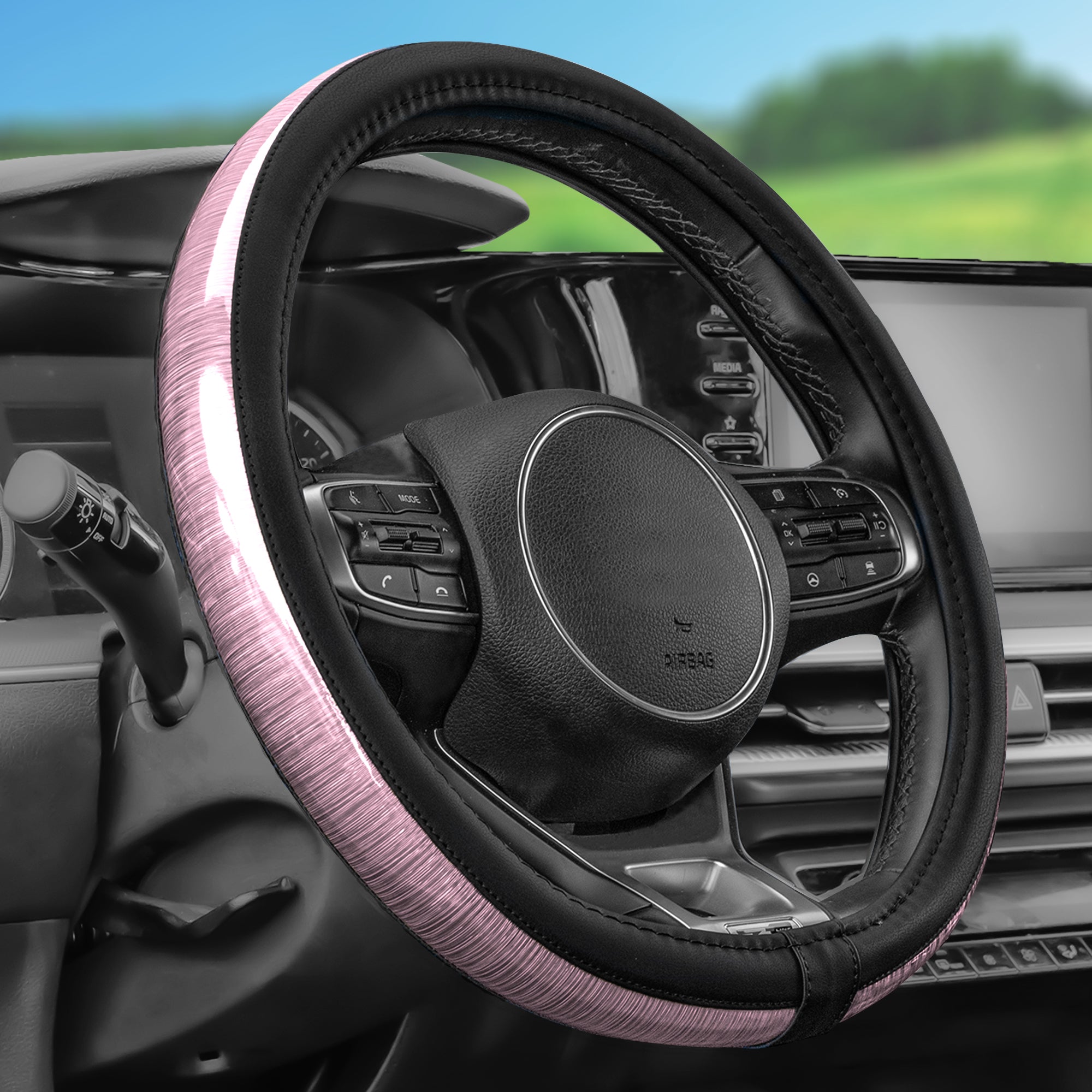 Galaxy13 Metallic Striped Steering Wheel Cover Pink