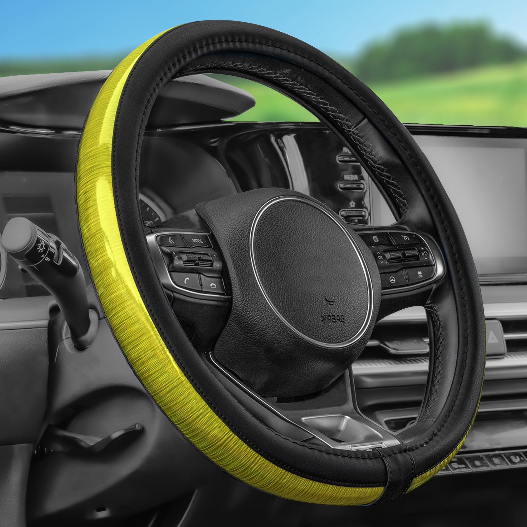 Galaxy13 Metallic Striped Steering Wheel Cover Yellow