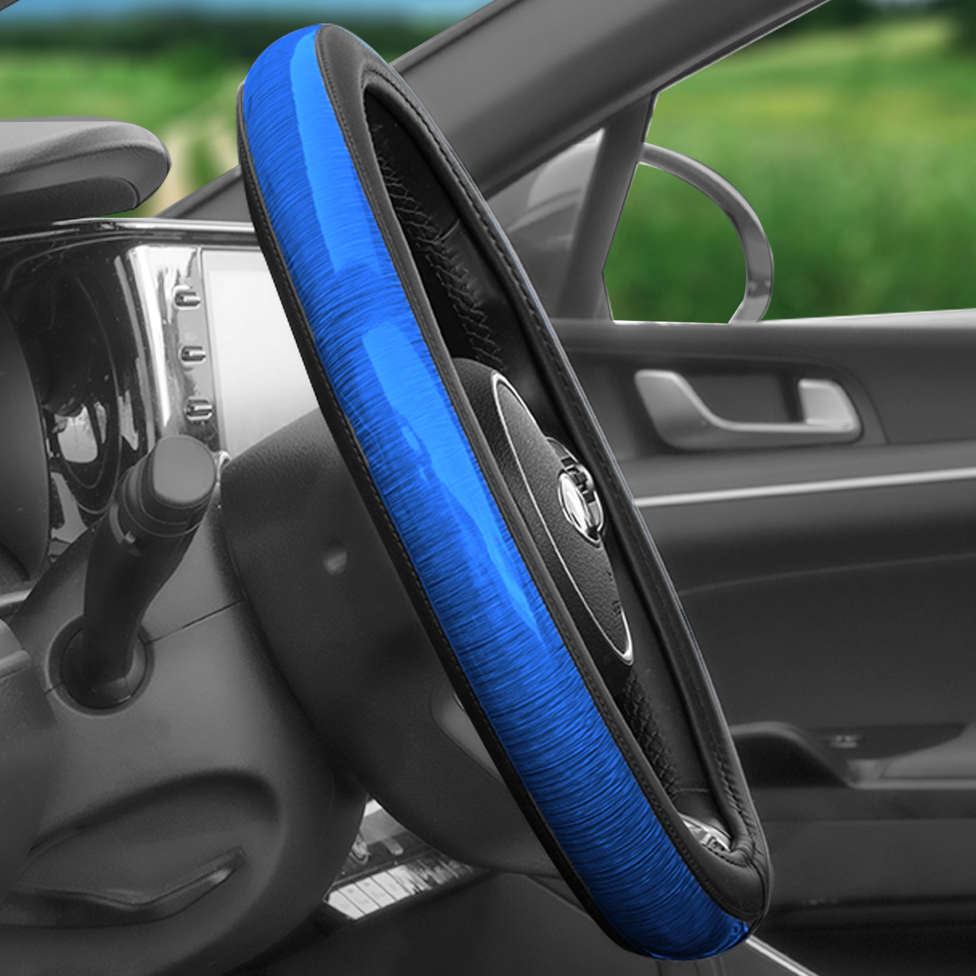 Galaxy13 Metallic Striped Steering Wheel Cover Blue