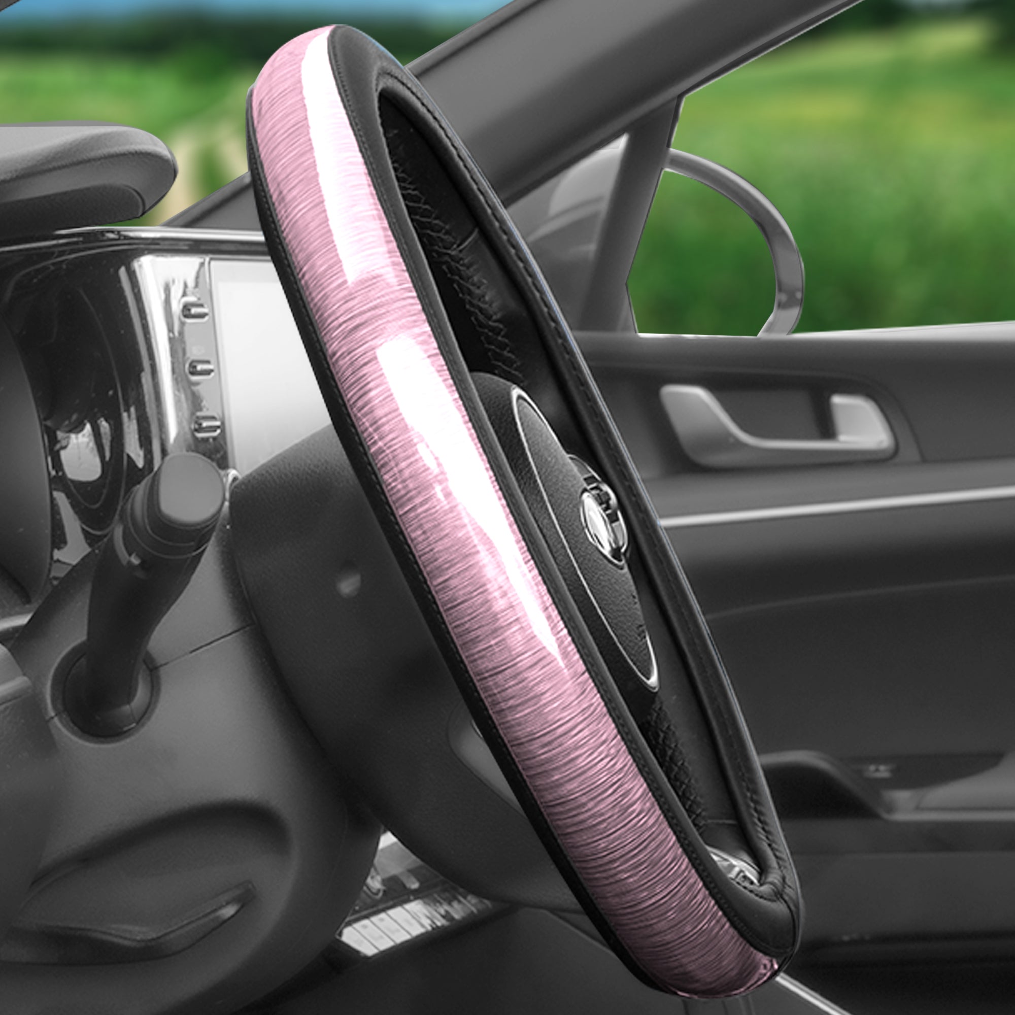 Galaxy13 Metallic Striped Steering Wheel Cover Pink