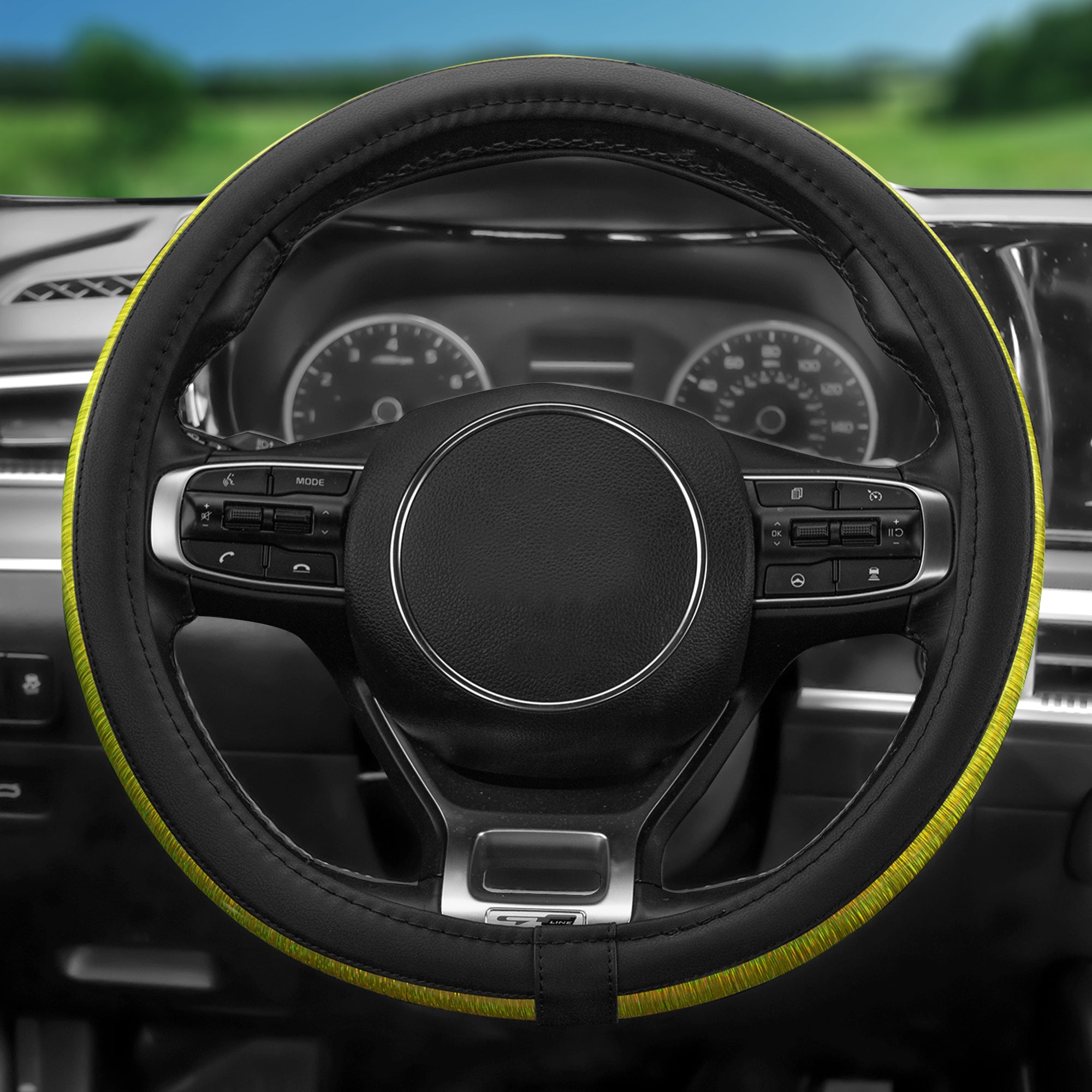 Galaxy13 Metallic Striped Steering Wheel Cover Yellow