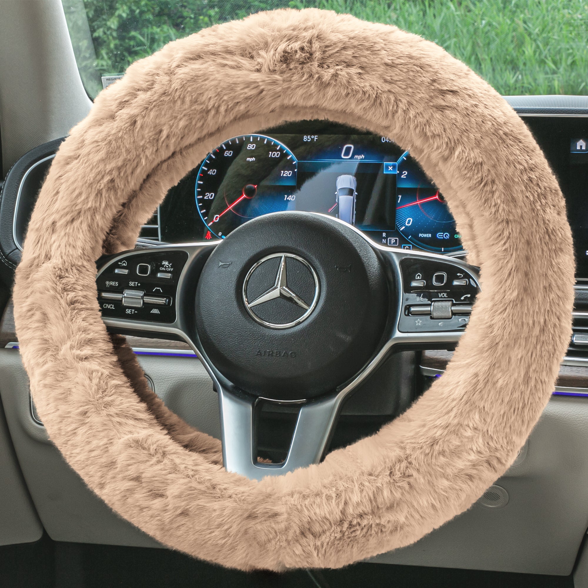 Doe16 Faux Rabbit Fur Steering Wheel Cover Beige