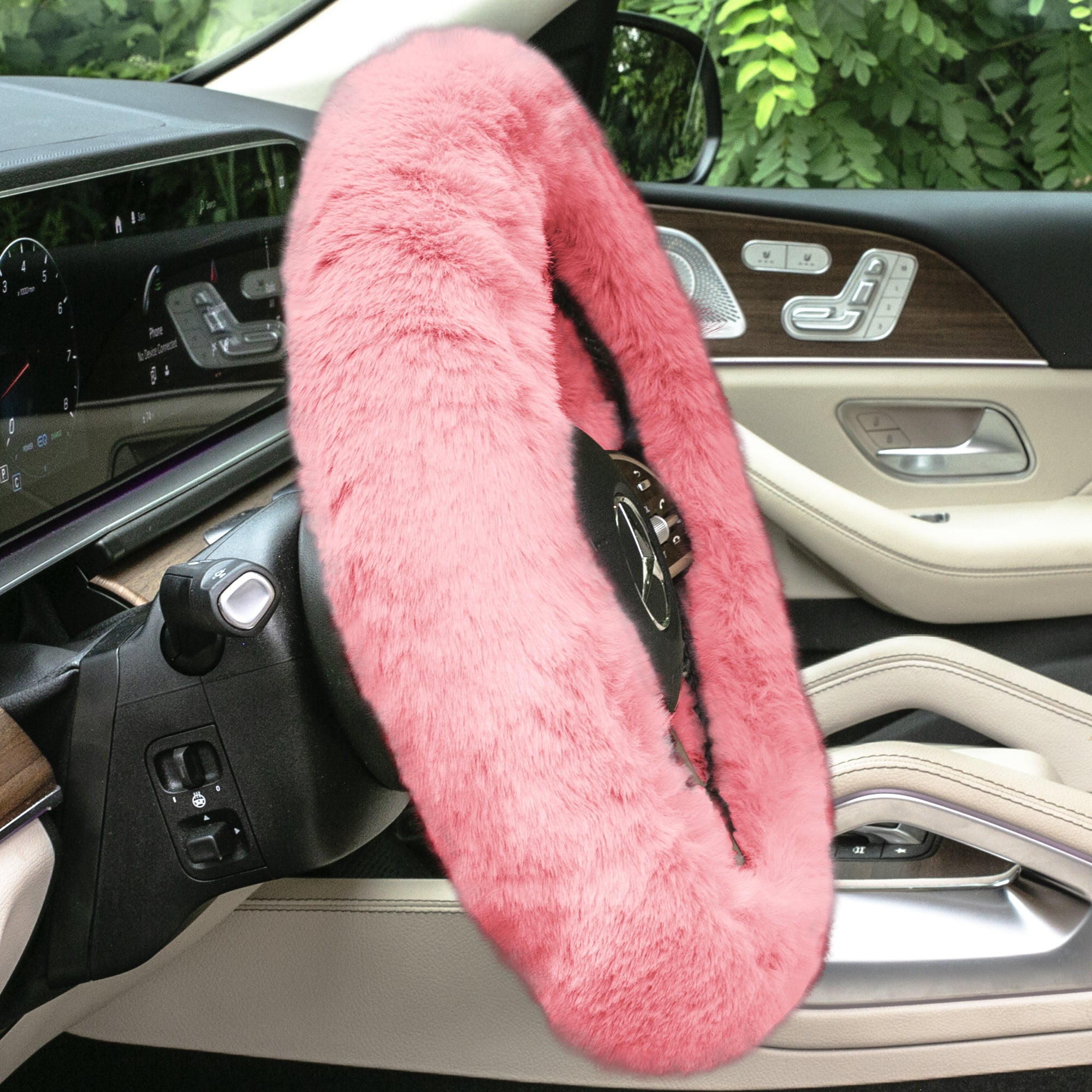 Doe16 Faux Rabbit Fur Steering Wheel Cover Pink