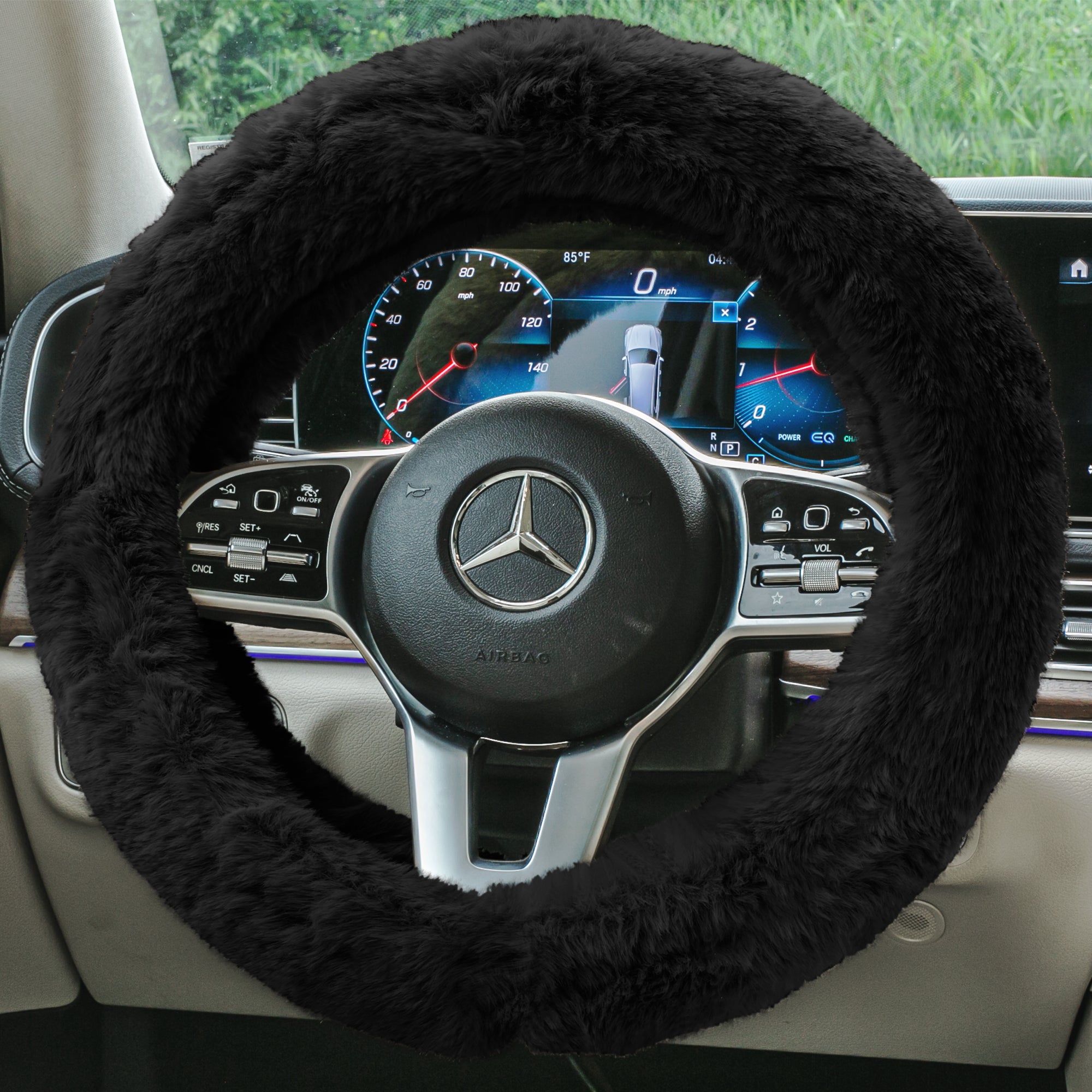 Doe16 Faux Rabbit Fur Steering Wheel Cover Black