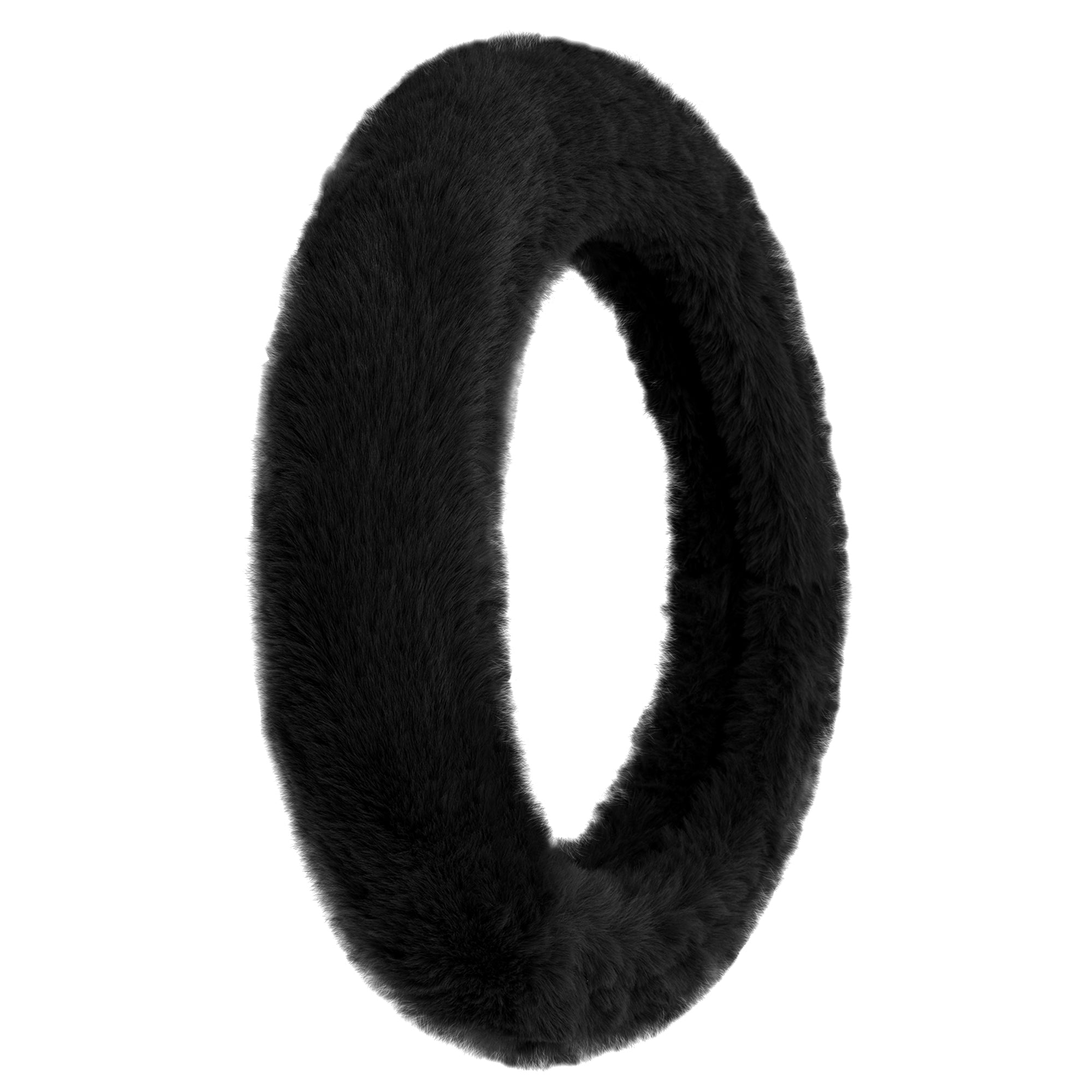 Doe16 Faux Rabbit Fur Steering Wheel Cover Black