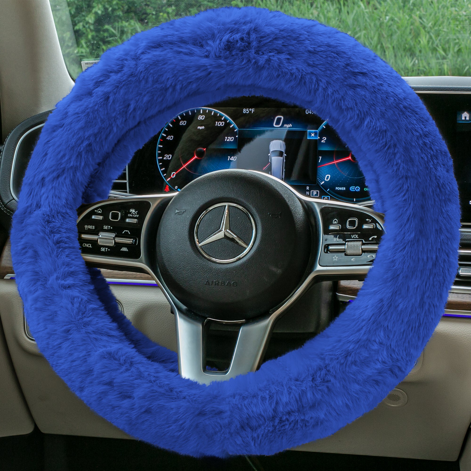 Doe16 Faux Rabbit Fur Steering Wheel Cover Blue