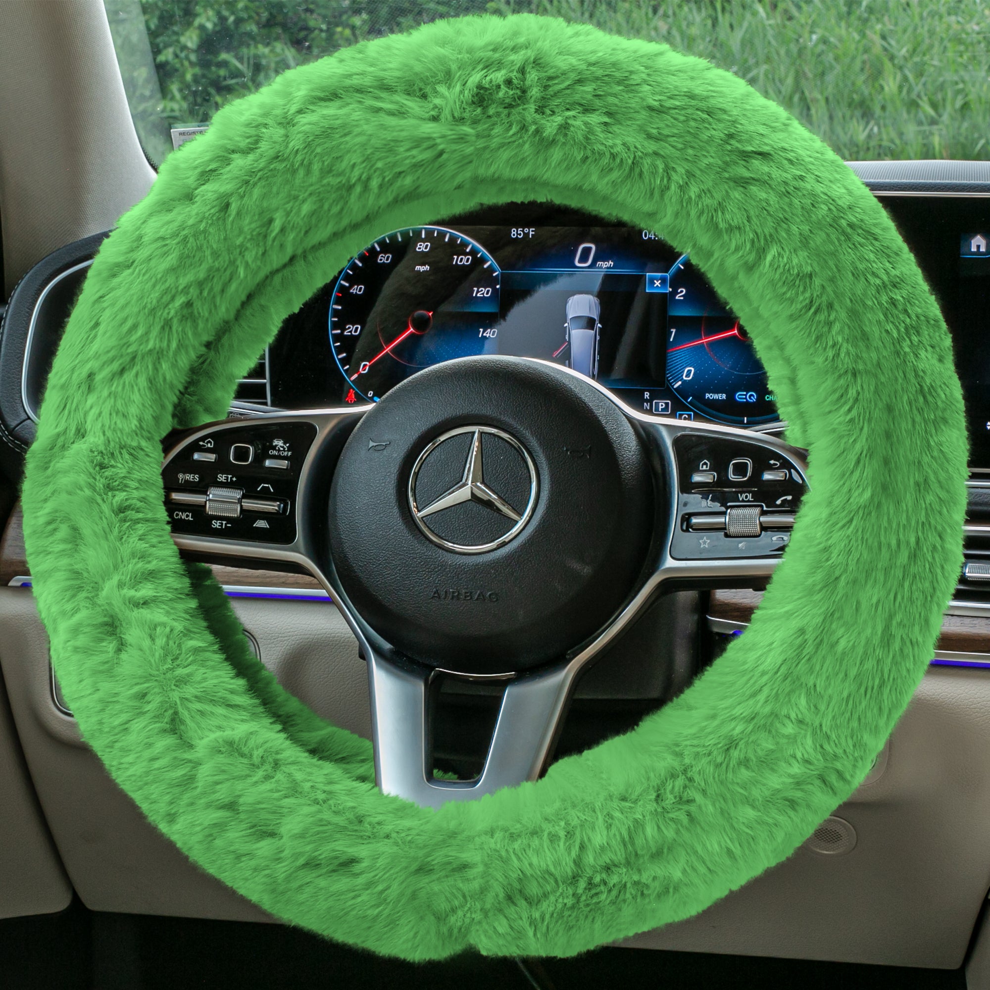 Doe16 Faux Rabbit Fur Steering Wheel Cover Green