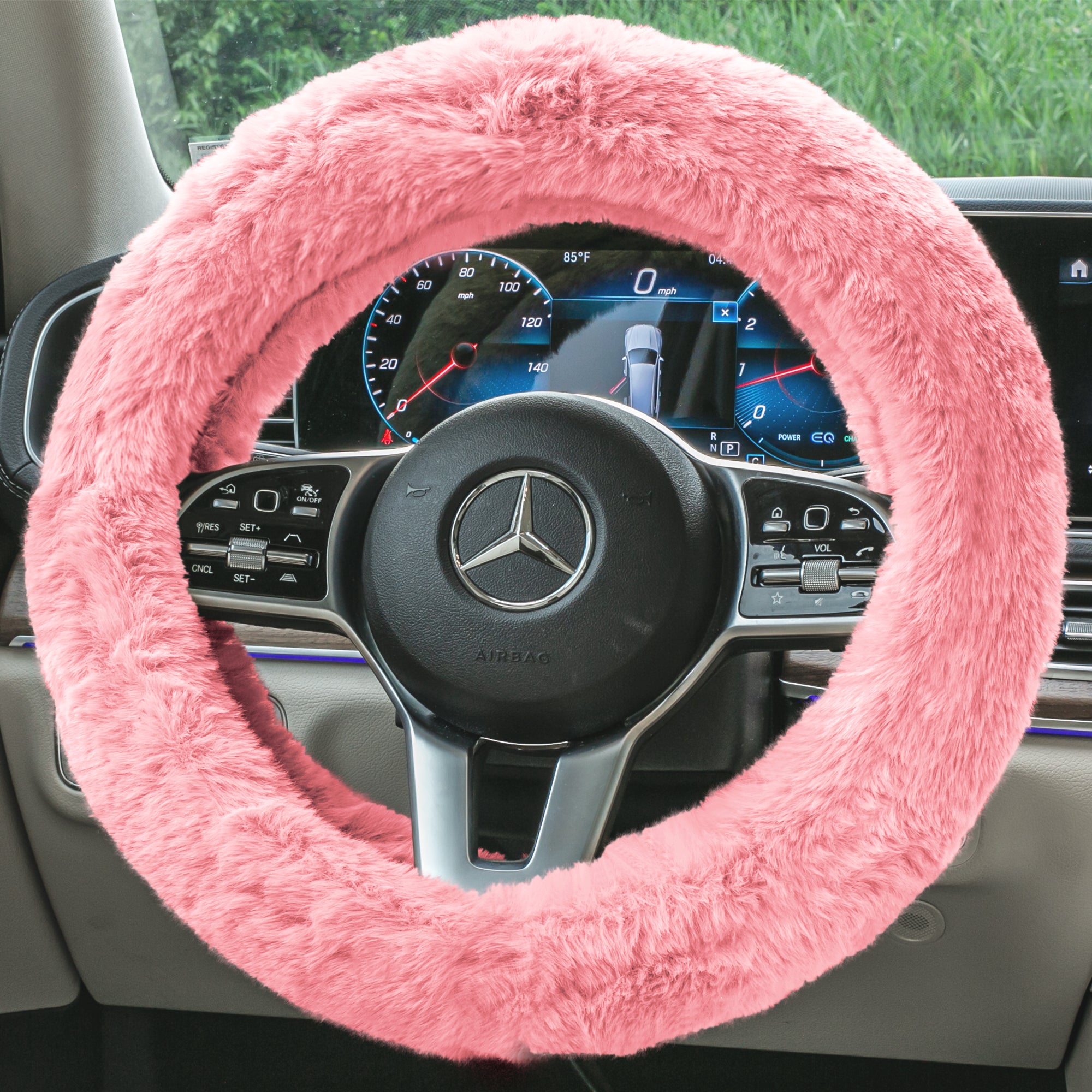 Doe16 Faux Rabbit Fur Steering Wheel Cover Pink