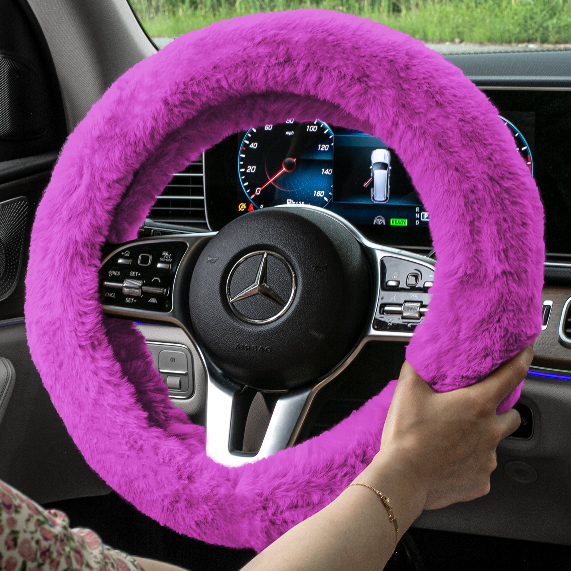 Doe16 Faux Rabbit Fur Steering Wheel Cover Purple