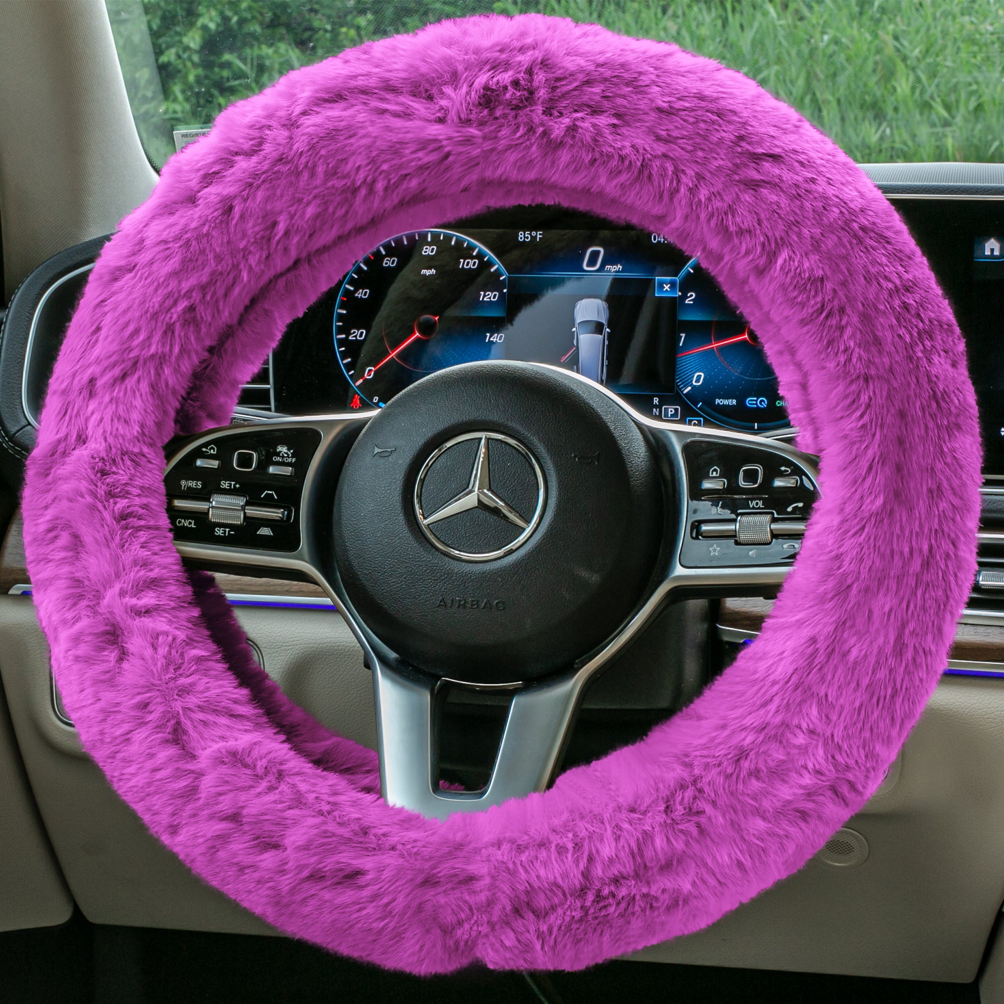 Doe16 Faux Rabbit Fur Steering Wheel Cover Purple