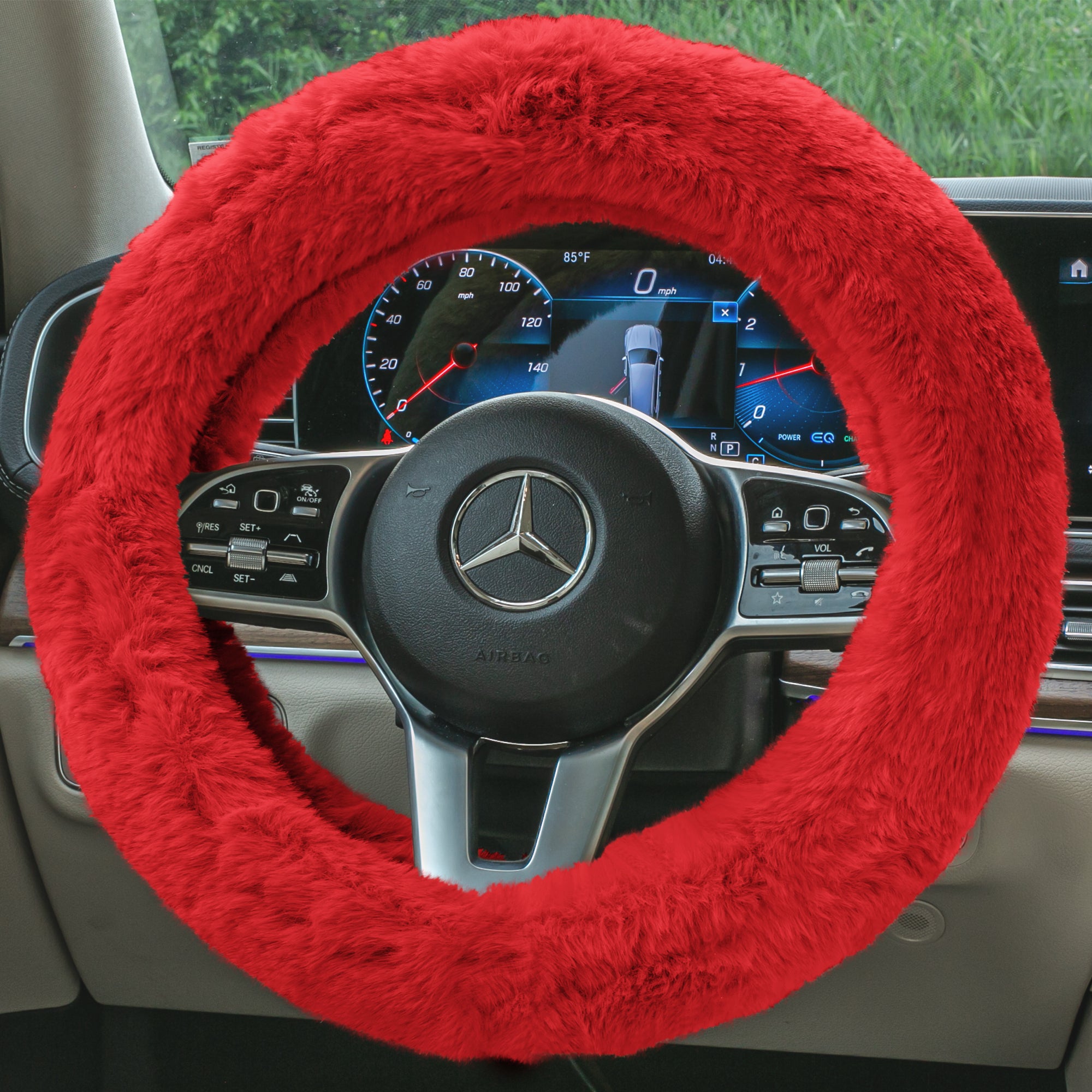 Doe16 Faux Rabbit Fur Steering Wheel Cover Red