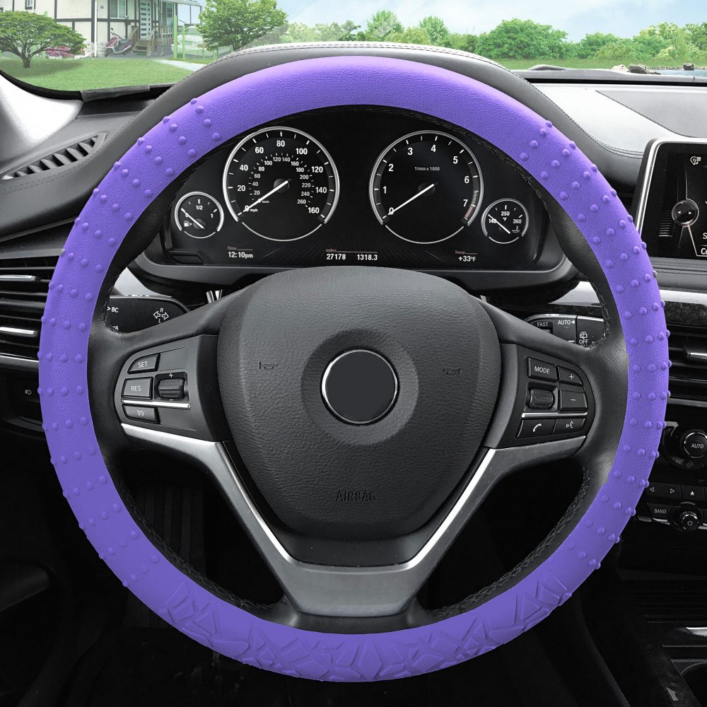 Nibbed Silicone Steering Wheel Cover with Massaging Grip Purple