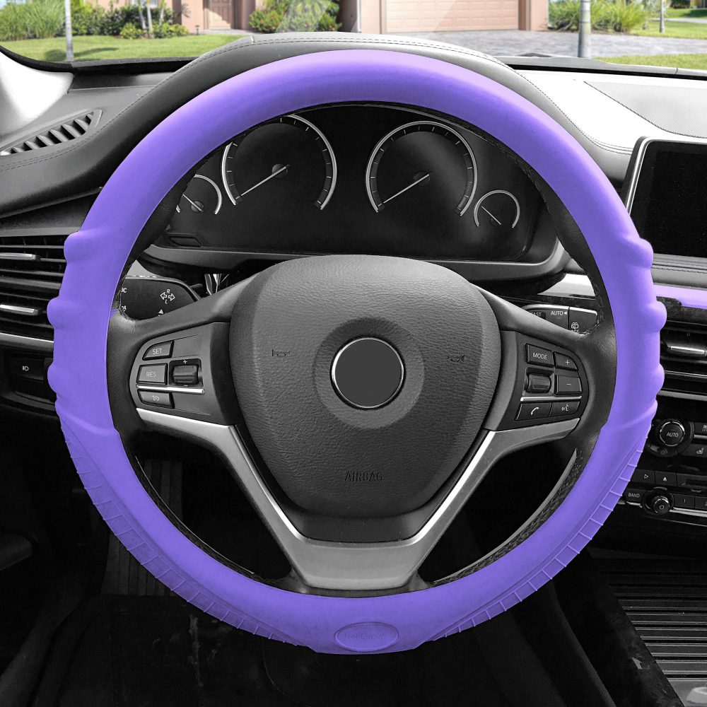 Silicone Steering Wheel Cover with Grip Marks Purple