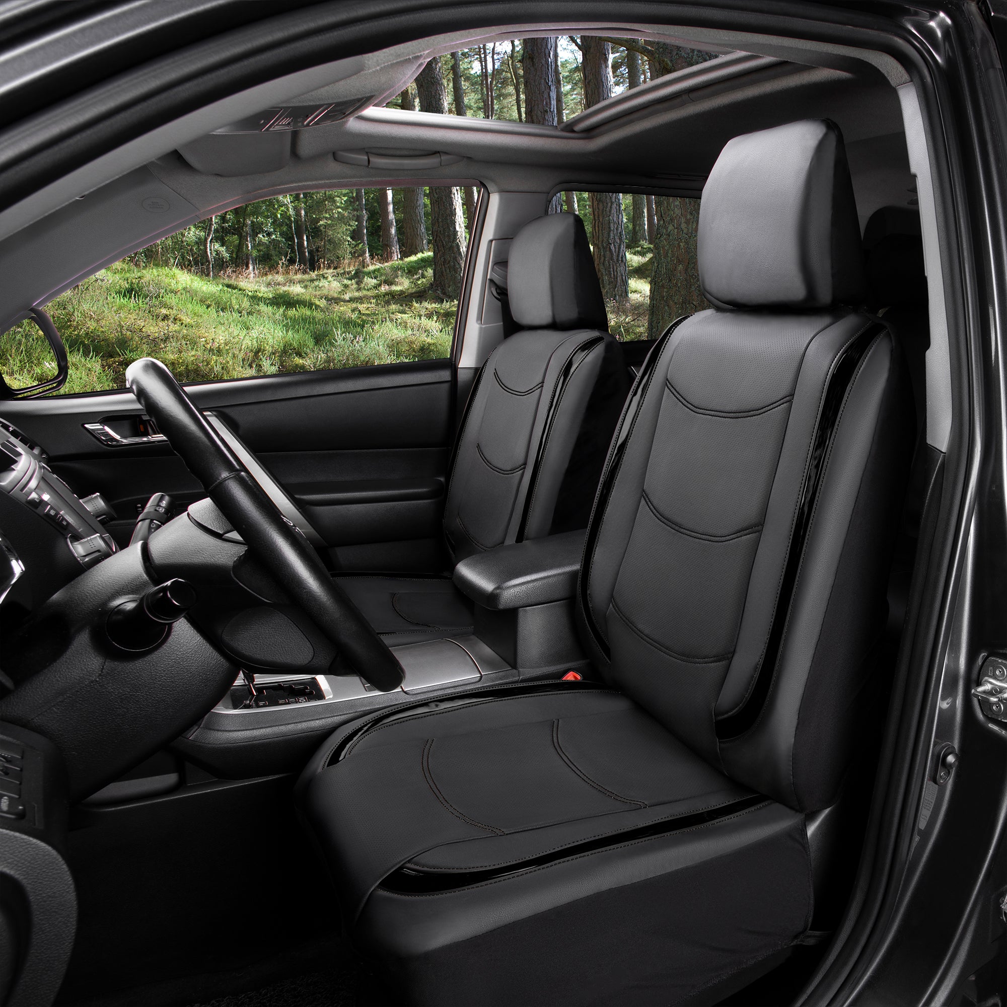 Galaxy13 Metallic Striped Deluxe Leatherette Seat Covers - Full Set Black