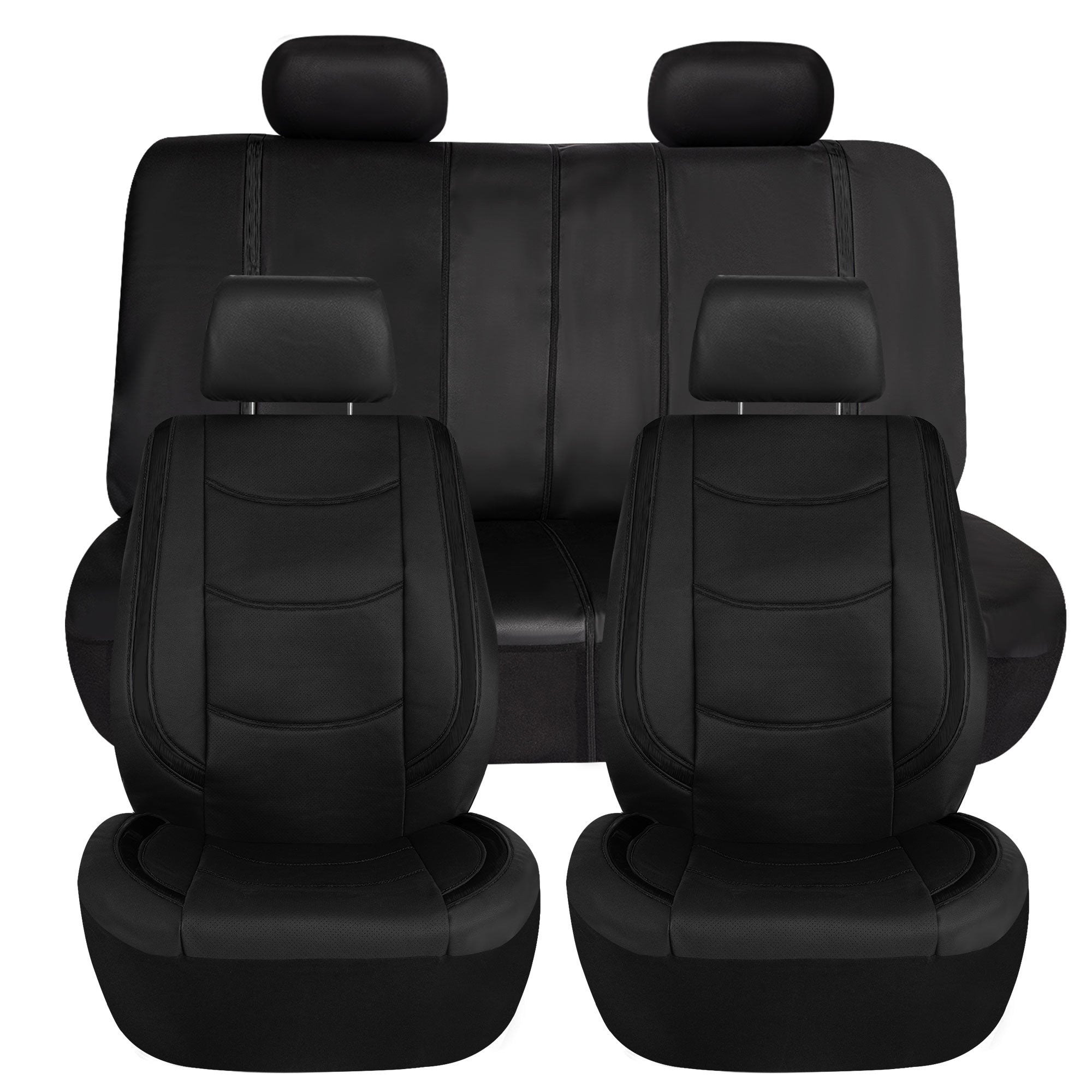 Galaxy13 Metallic Striped Deluxe Leatherette Seat Covers - Full Set Black
