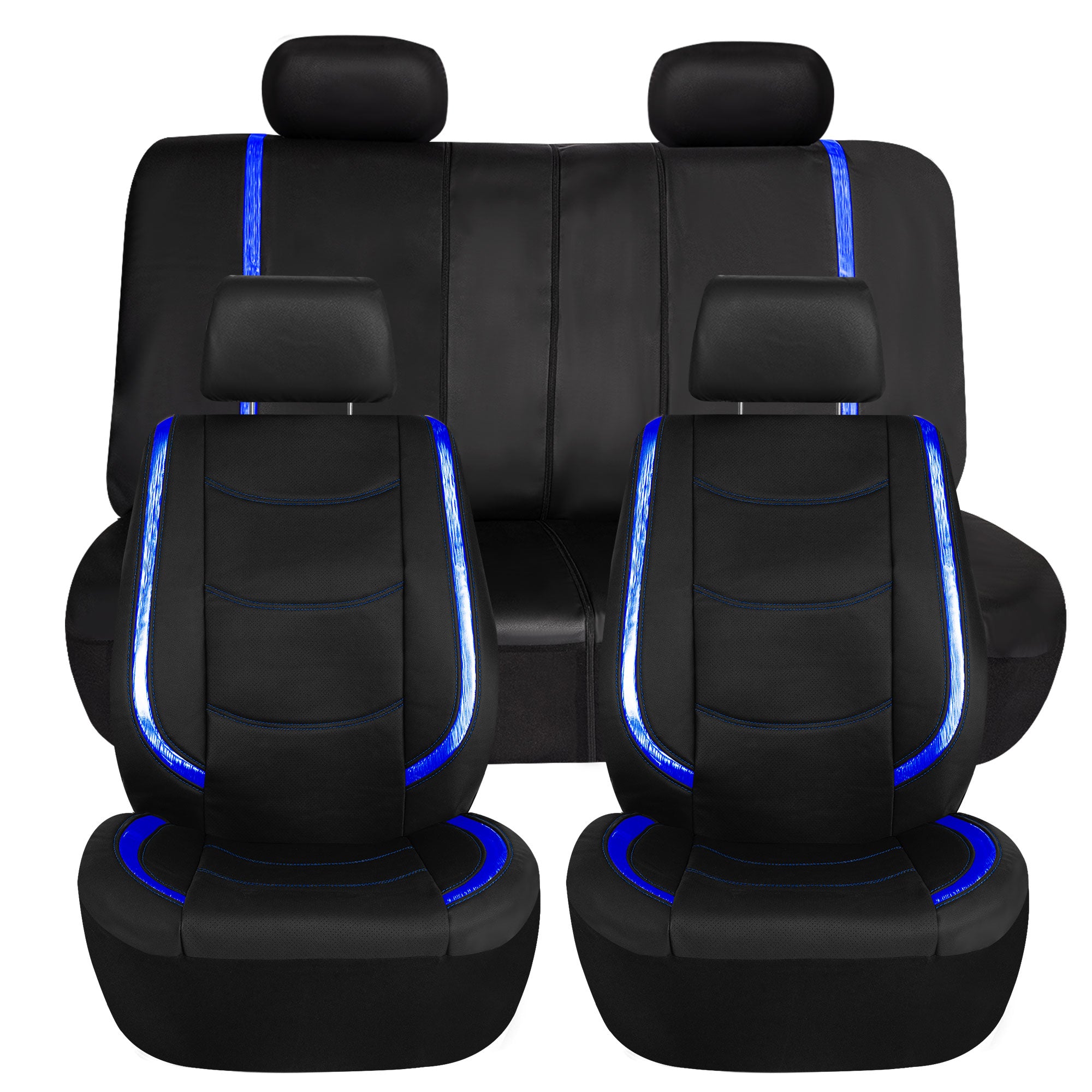 Galaxy13 Metallic Striped Deluxe Leatherette Seat Covers - Full Set Blue