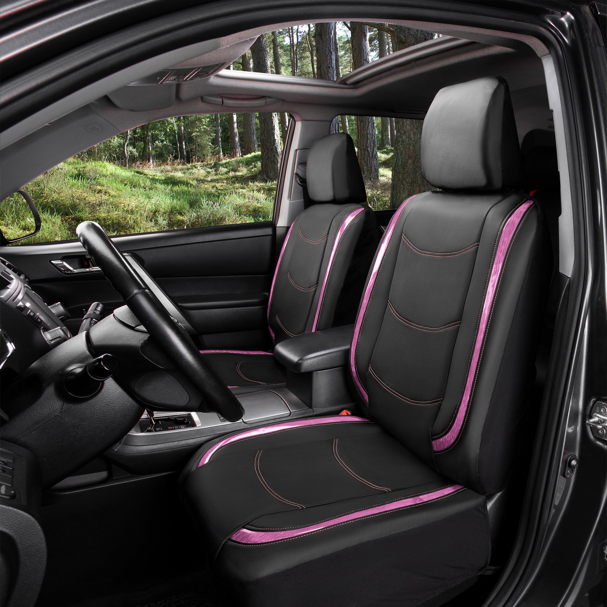 Galaxy13 Metallic Striped Deluxe Leatherette Seat Covers - Full Set Pink