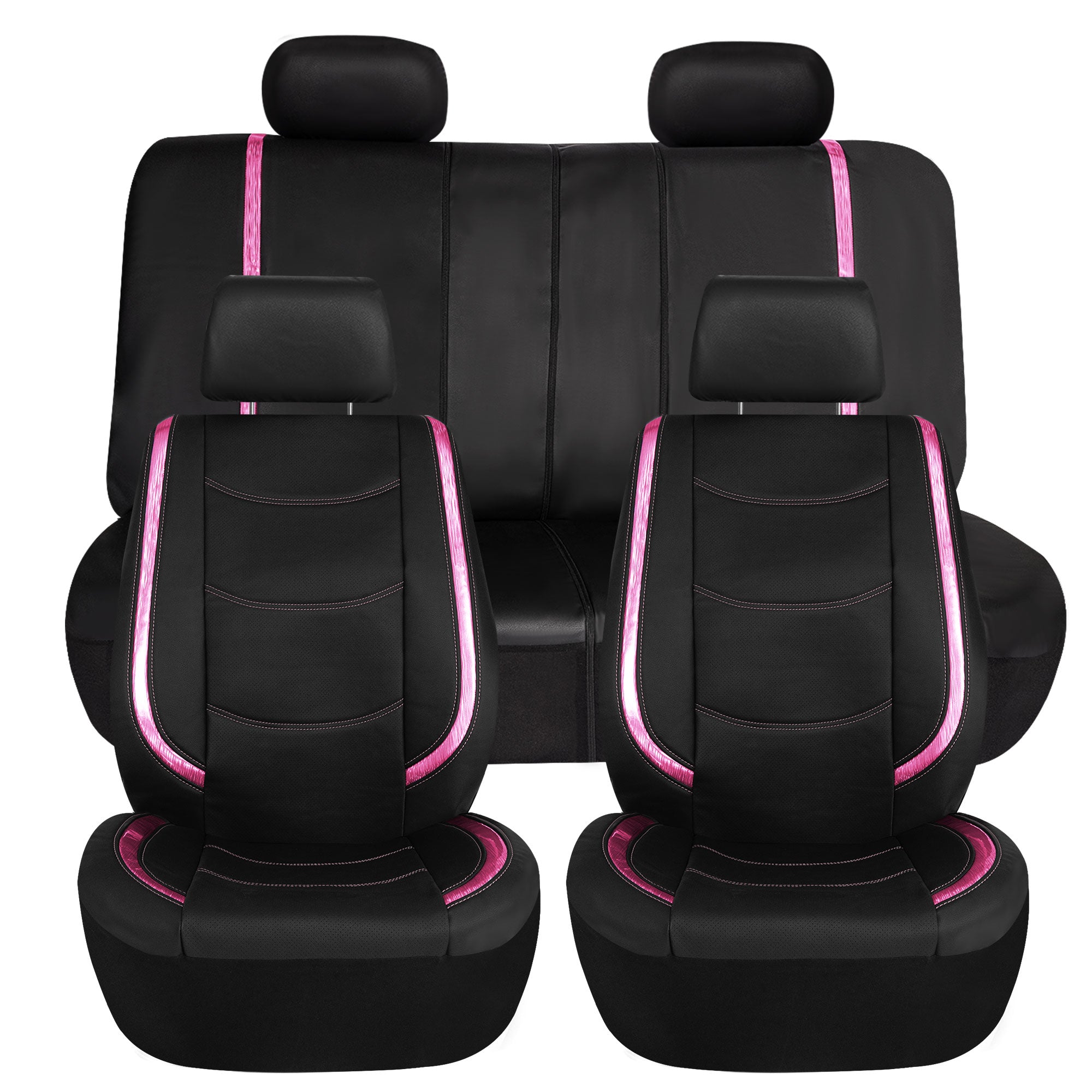 Galaxy13 Metallic Striped Deluxe Leatherette Seat Covers - Full Set Pink