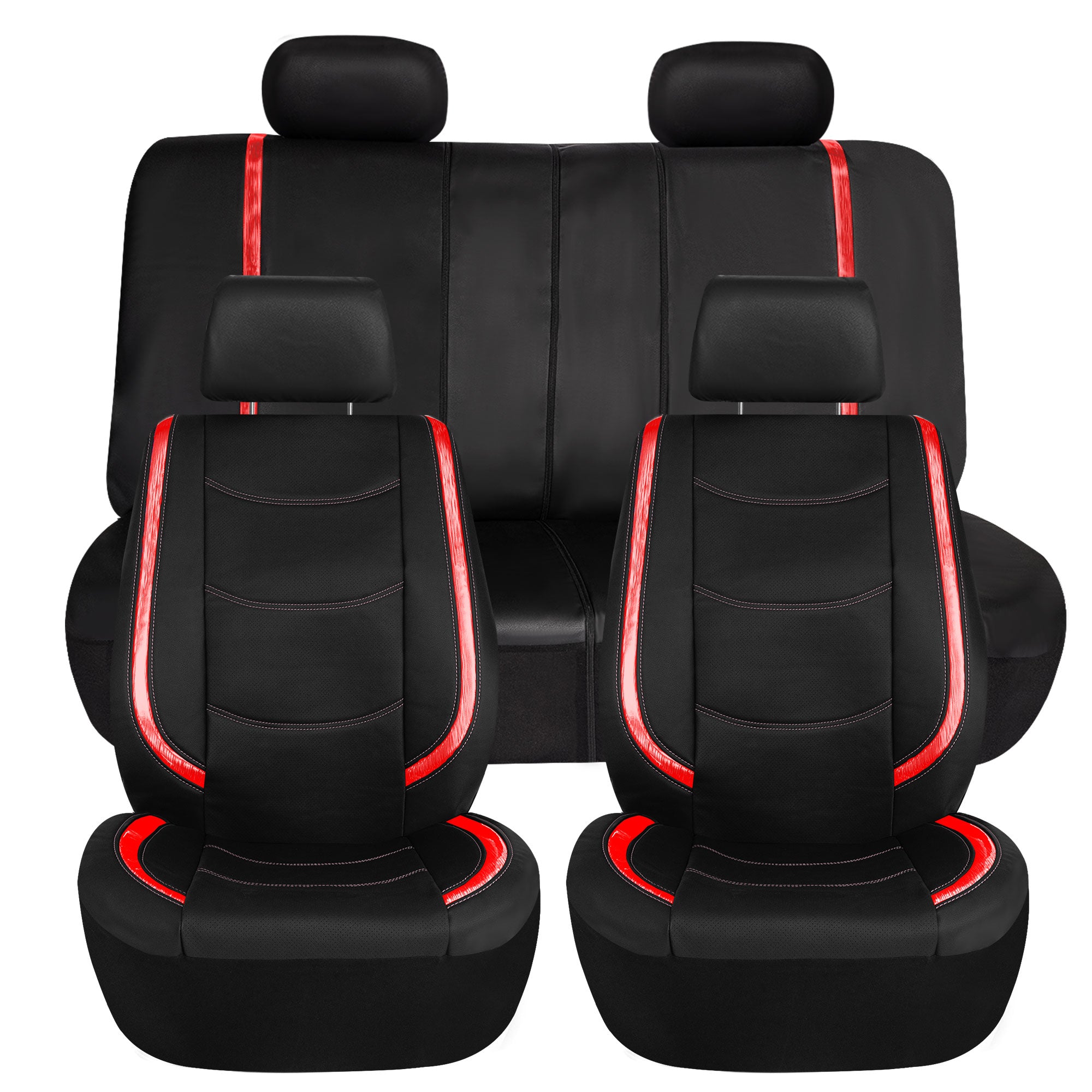 Galaxy13 Metallic Striped Deluxe Leatherette Seat Covers - Full Set Red