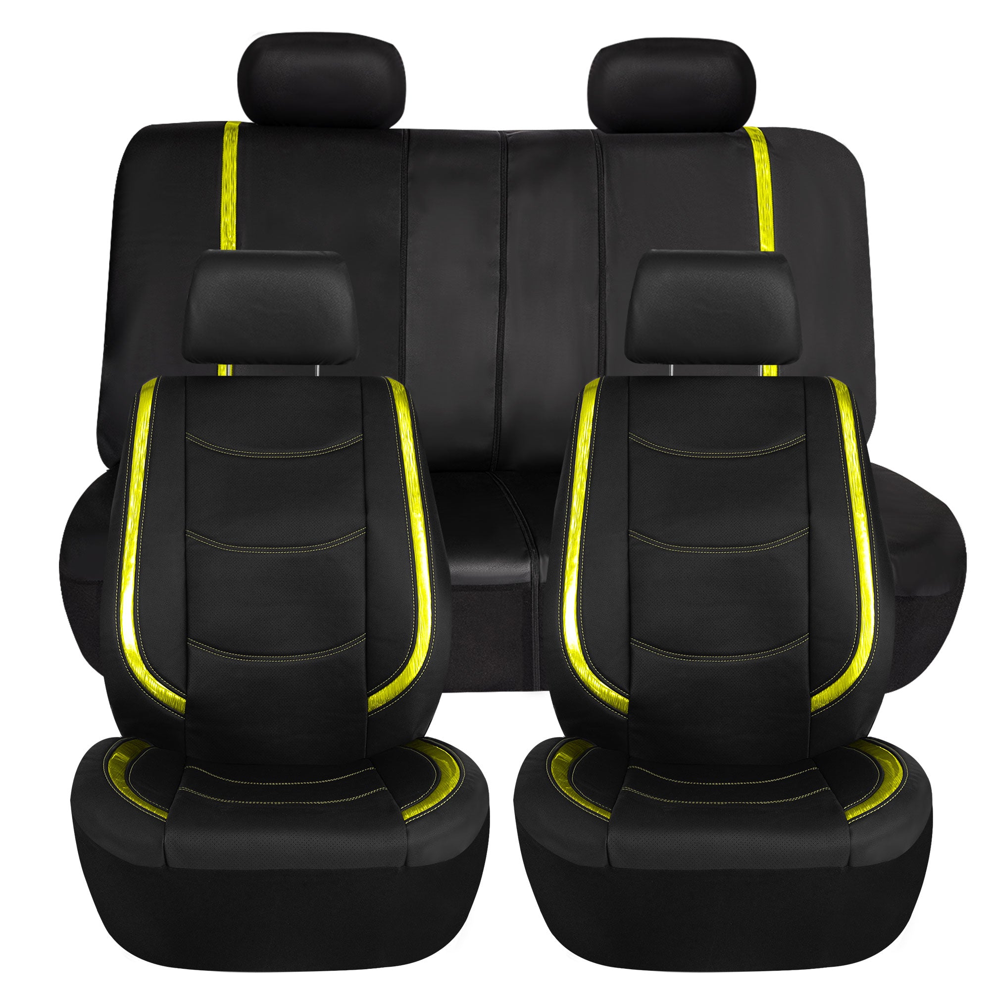 Galaxy13 Metallic Striped Deluxe Leatherette Seat Covers - Full Set Yellow