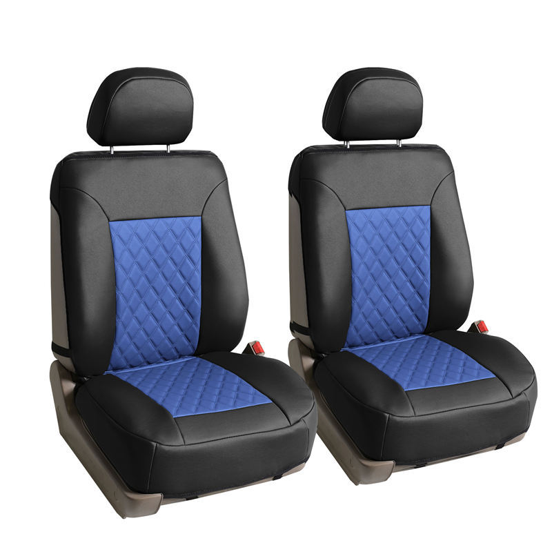 Quality Faux Leather Diamond Pattern Car Seat Cushions - Front Set Blue