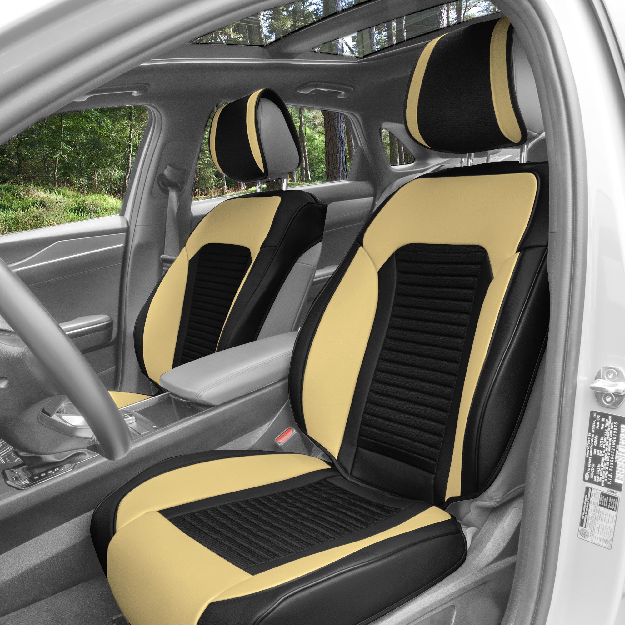 Tour19 Faux Leather 3D Mesh Seat Cushions - Front Set Beige