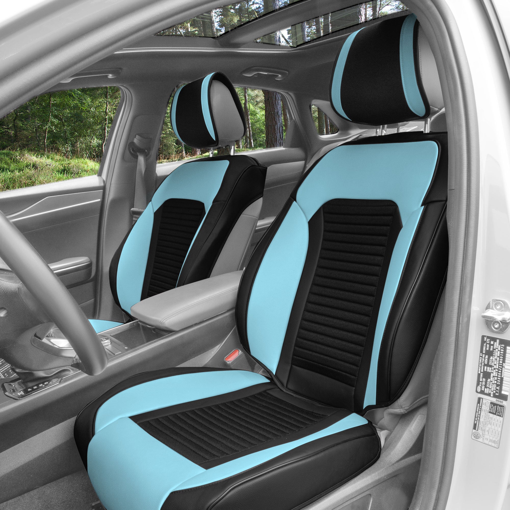 Tour19 Faux Leather 3D Mesh Seat Cushions - Front Set Blue