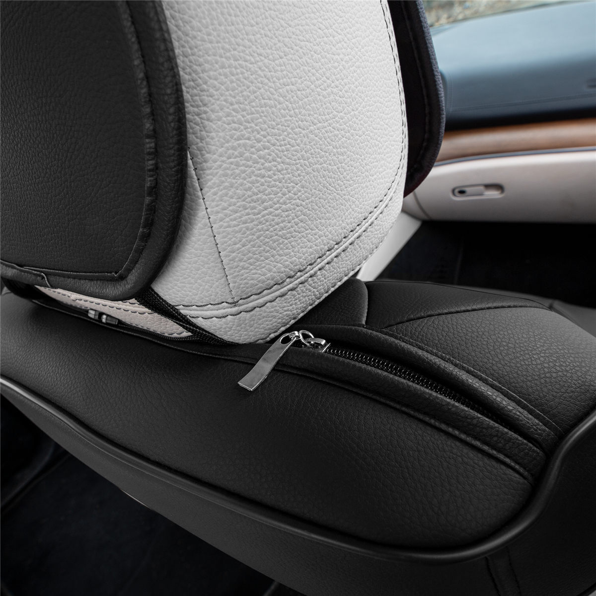 Bionic70 Deluxe Faux Leather Car Seat Covers with Contrast Stitching - Front Set Black