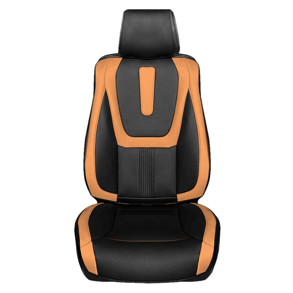 Hybrid70 Deluxe Faux Leather Car Seat Covers with Modern Pattern - Front Set Brown
