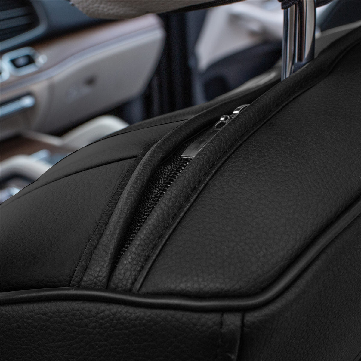 Hybrid70 Deluxe Faux Leather Car Seat Covers with Modern Pattern - Front Set Black