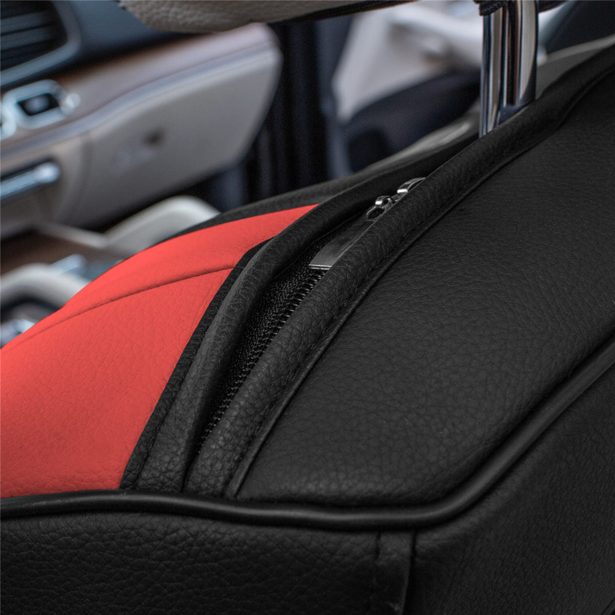 Hybrid70 Deluxe Faux Leather Car Seat Covers with Modern Pattern - Front Set Red